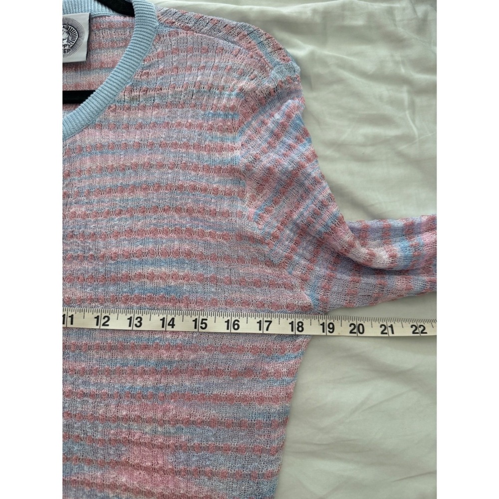 Happy Sheep Italy Pastel Pink Blue Striped Metallic Knit Button Front Cardigan - Picture 7 of 9